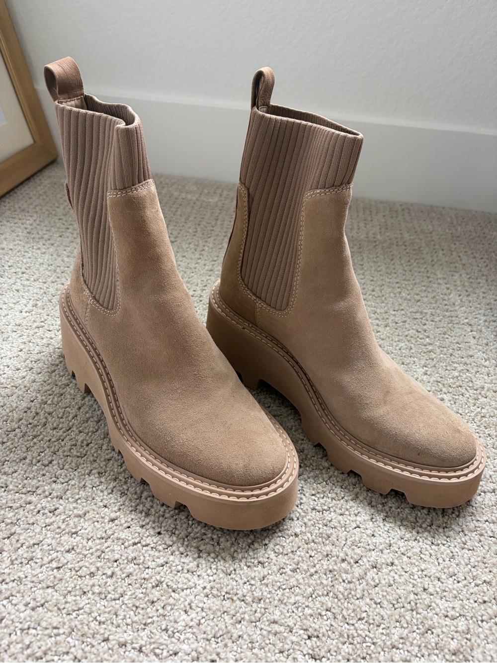 Dolce Vita Ribbed Chelsea Platform Boots in Tan